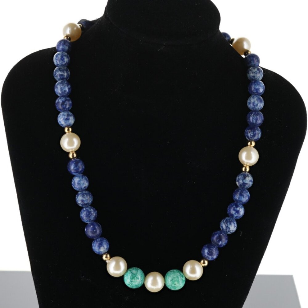 Vintage Lapis Lazuli Necklace, Jade(?) & glass pearl & 12k Gold Filled Beads
